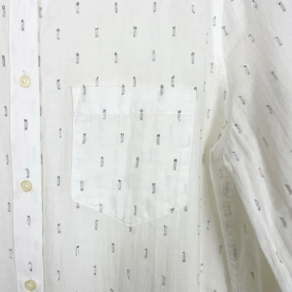 Gap Fitted Boyfriend White Button Down Silver Metallic Clip Dot Shirt Size M - Picture 3 of 14